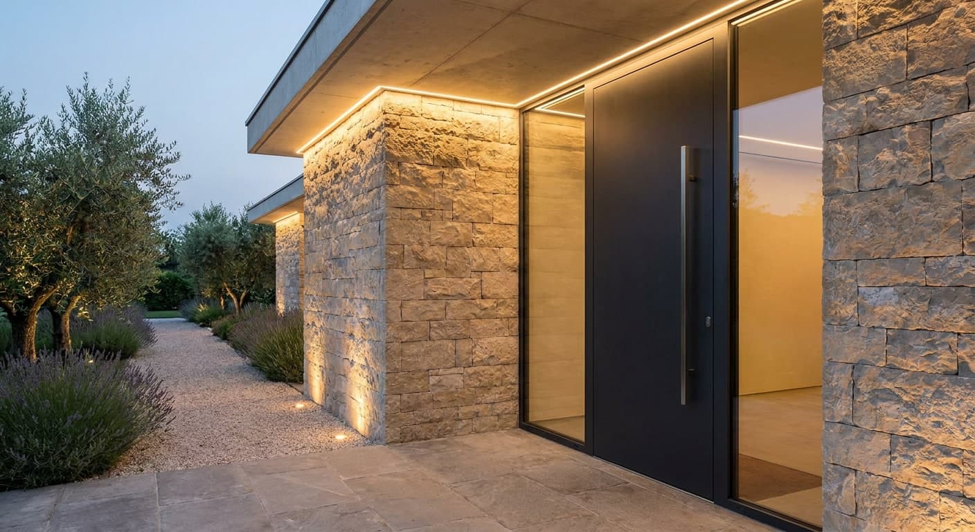 Ingresso di villa con portoncino a filo
