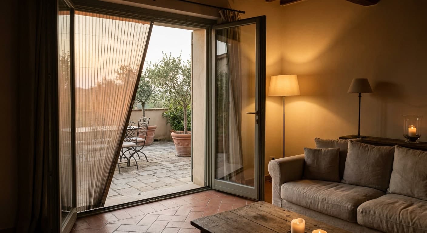 Portafinestra con zanzariera plissettata